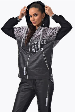 Толстовка из футера комбинированного с принтованной плащевой тканью