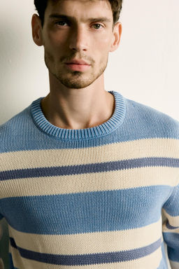 JERSEY REGULAR FIT JACQUARD RAYAS LAVADO / Azul