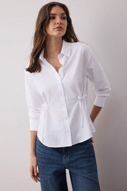 Beyaz Beli Kurdele Detayl? Regular Dokuma Gomlek TWOAW26GO00006