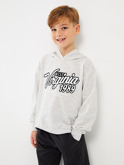 Bask?l? Uzun Kollu Erkek ?ocuk Hoodie