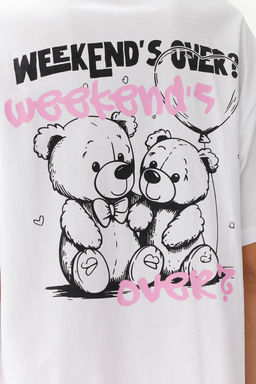 TRENDYOLMILLA Beyaz %100 Pamuk Ay?c?k Bask?l? Oversize/Genis Kal?p K?sa Kollu Orme T-Shirt TWOSS24TS00173 фото 5