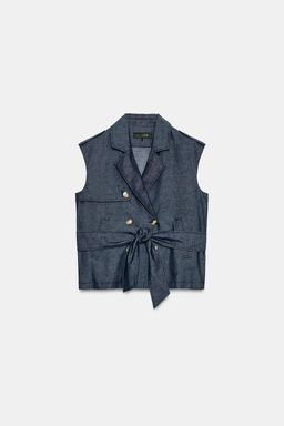CHALECO CINTUR?N CON LINO / ?ndigo