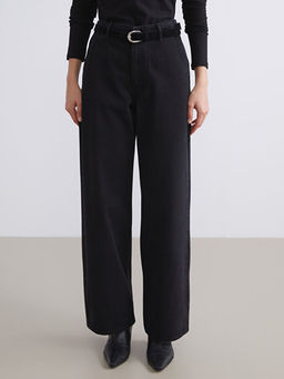 Beli Kemerli Wideleg Kad?n Jean Pantolon