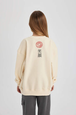 Толстовка оверсайз с круглым вырезом для девочек с принтом - Defacto фото 10