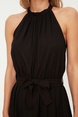 TRENDYOLMILLA Ac?k Kahverengi Kusakl? Duz Beli lastikli Kusakl? Midi Dokuma Elbise TWOSS19EL0155  фото 12