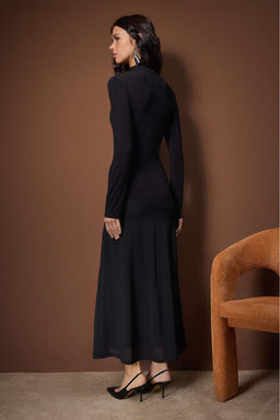 Kahverengi A Kesim/Can Form Tul Garni Detayl? Midi Uzun Kollu Esnek Orme Elbise TWOAW26EL00140 - Trendyolmilla фото 8