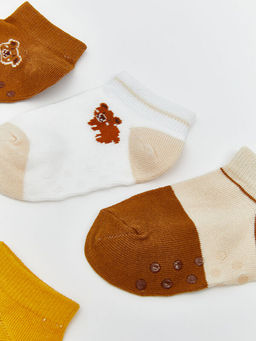 Bask?l? Erkek Bebek Patik ?orap 5li