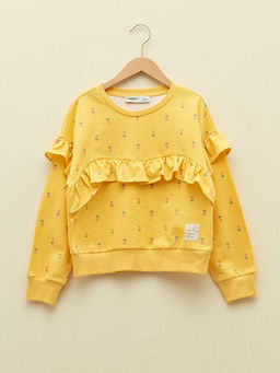 Bisiklet Yaka Bask?l? Uzun Kollu K?z ?ocuk Sweatshirt