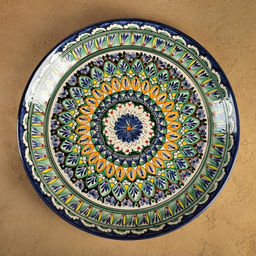 Ляган узбекский Риштанская Керамика «Узоры», d=37 см, синий