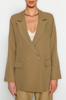 Ac?k Haki Regular Astarl? Kruvaze Kapama Dokuma Blazer Ceket TWOSS20CE0059