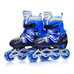 Ролики детские (размер S) черно-синие с белым, PU колёса со светом, в сумке
