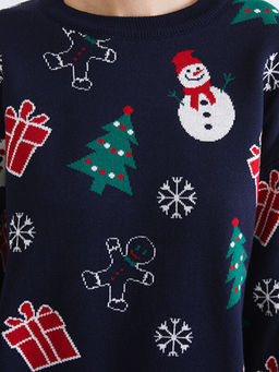 Bisiklet Yaka Y?lba?? Temal? Kad?n Triko Kazak