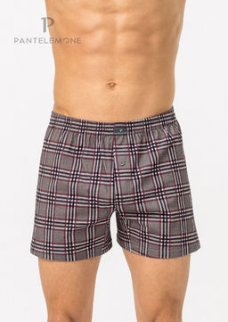Мужские трусы-боксеры PMB-389 Клетка серая/бордовая