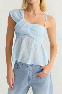 Trendyolmilla Ac?k Mavi Omuz Baglama Detayl? Dokuma Bluz TWOSS25BZ00105  фото 3