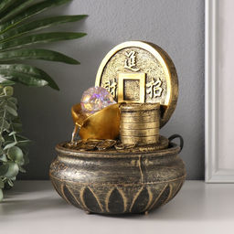 Фонтан настольный с подсветкой «Монета. Богатство», 16×16×20 см
