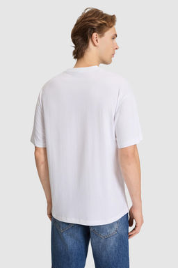 Erkek Beyaz Oversize Fit Bisiklet Yaka Ti__rt