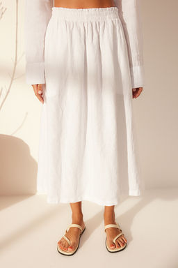 Beyaz %100 Keten Beli Lastikli Midi Etek Etek TWOSS26ET00043 - Trendyolmilla фото 3