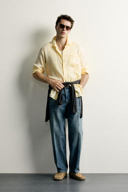 CAMISA REGULAR FIT 100% LINO / Amarillo