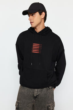 TRENDYOL MAN Siyah Oversize/Genis Kesim Kapusonlu Labirent Bask? Polar Pamuk Sweatshirt TMNAW24SW00201 - Trendyolmilla фото 10