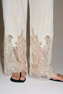 PANTAL?N PIJAMERO ENCAJE ZW COLLECTION / Blanco roto - Zara фото 4