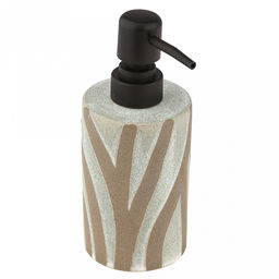 Набор для ванной "Шале" 4 предмета: дозатор для мыла 380мл, д7см, h17см; мыльница д10,4см, h3см; стакан 310мл, д6,8см, h11см - 2шт, фурнитура пластик, керамика шамот, бежево-оливковый, в коробке (Китай)