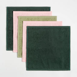 Салфетки махровые Этель. Счастье это ты, 5 шт., 30?30 см, хлопок 100%, зелёные/розовые