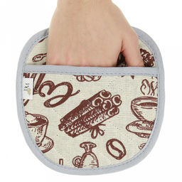 Прихватка с запахом 19х19см "Эспрессо, вид 1/1", форма "Яблоко", рогожка 171г/м2, хлопок 100%, наполнитель - ватин 280г/м2, на пластмассовом подвесе, "Домашняя мода" (Россия)