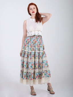 Юбка с кружевом летняя больших размеров с цветами - Almond фото 3