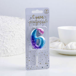 Свеча для торта цифра 6, космос, 5.5 см, 16 мин
