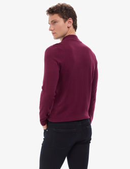 Bordo Slim Fit Yar_m Bal_k__ Yaka Basic Triko Kazak