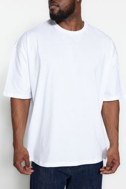 Buyuk Beden Beyaz Oversize Rahat Basic %100 Pamuklu T-Shirt TMNSS23TS00139