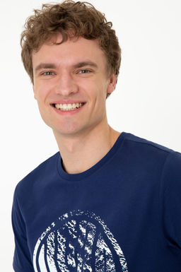 Erkek Lacivert Bisiklet Yaka T-Shirt