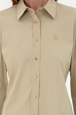 Женская базовая рубашка светло-хаки с длинным рукавом Неожиданная скидка в корзине - U.s. polo assn фото 6