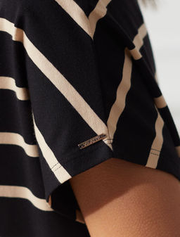 Футболка в полоску с V-вырезом и цельнокроеным рукавом из премиального хлопка - Vilatte фото 4