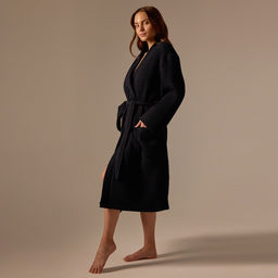 Халат вафельный женский SL HOME: Boho «Дарк Маре», размер M, хлопок 100%, чёрный