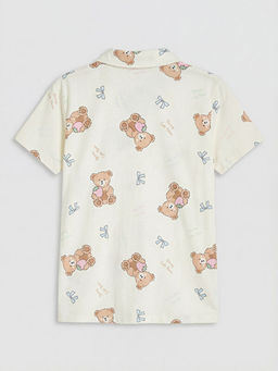 G?mlek Yaka Bask?l? K?z ?ocuk ?ortlu Pijama Tak?m