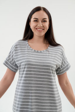 Туника женская из вискозы Полоса серо-белый макси - Амадэль фото 6