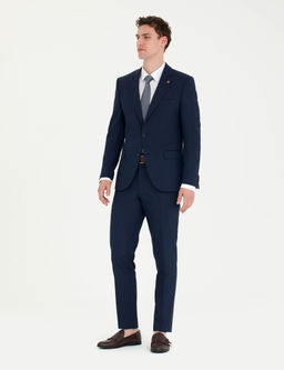 Lacivert Ekstra Slim Fit _izgili Tak_m Elbise