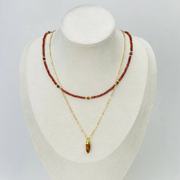 Колье двойное из Граната (Спессартин) и Тигрового глаза 38/43 см +