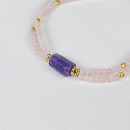 Браслет двойной из Розового кварца и Лепидолита 18 см +