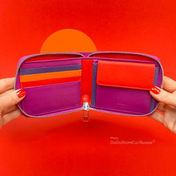 Итальянский кожаный кошелек на молнии DuDu серии Faro | фуксия - Dudubags фото 5