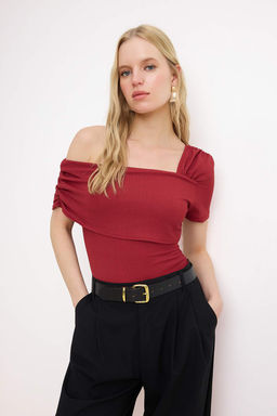 TRENDYOLMILLA Siyah Asimetrik Yakal? Fitted/Vucuda Oturan C?tc?tl? Orme Body TWOSS23BD00060  фото 48