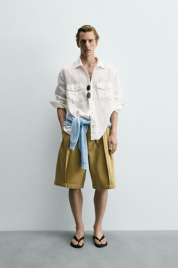 CAMISA RELAXED FIT 100% LINO BOLSILLOS / Blanco roto