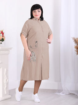 Платье-рубашка свободного фасона бежевое - Almond фото 4