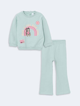 Bisiklet Yaka Uzun Kollu Bask?l? K?z Bebek Sweatshirt ve Tayt 2li