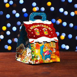 Цена за 10 шт. Подарочная коробка Новогодняя Акварель 12 х 12 х 16,8 см