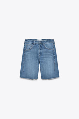 TRF MID-WAIST BELT LOOP DENIM BERMUDA SHORTS - Zara фото 14