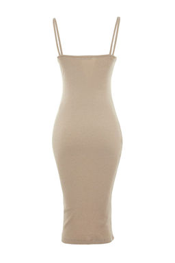 Camel Havuz Yaka Cift Ip Ask?l? Vucuda Oturan Fitilli Esnek Midi Orme Kalem Elbise TWOSS22EL2452 - Trendyolmilla фото 8