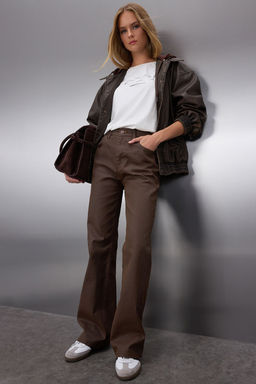 Kahverengi Kaplamal? Yuksek Bel Wide Leg Jeans TWOAW25JE00233 - Trendyolmilla фото 2