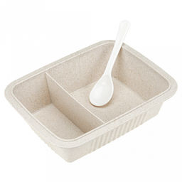 Ланч-бокс для продуктов пластмассовый Эко дом 20,5х15,5см h8,5см, 2 отделения 0,9л, с ложкой 13см, крышка прозрачная, с клипсами, с уплотнителем, цвета в ассортименте: бежевый, розовый, голубой (Китай) Пластик с добавлением пшеничных волокон. - Домашняя мода фото 7